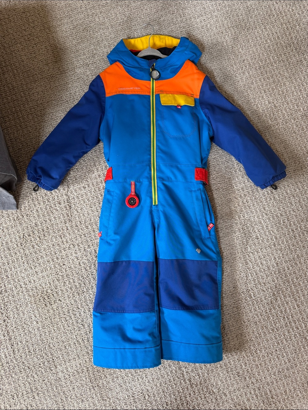 Obermeyer Bright Blue & Orange Kids Waterproof Snow One-Piece